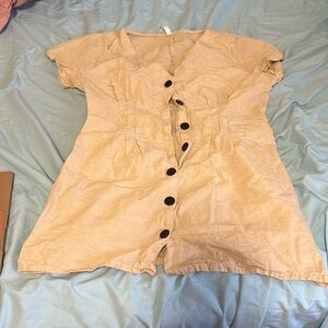 Tunic-like material shirt mini dress. Size L. Cream colored